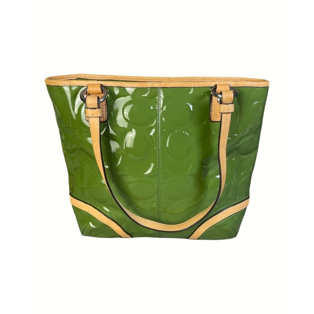 Coach Peyton Apple Green Patent Leather Embossed “C” Logo Tote Bag - Picture 10 of 10